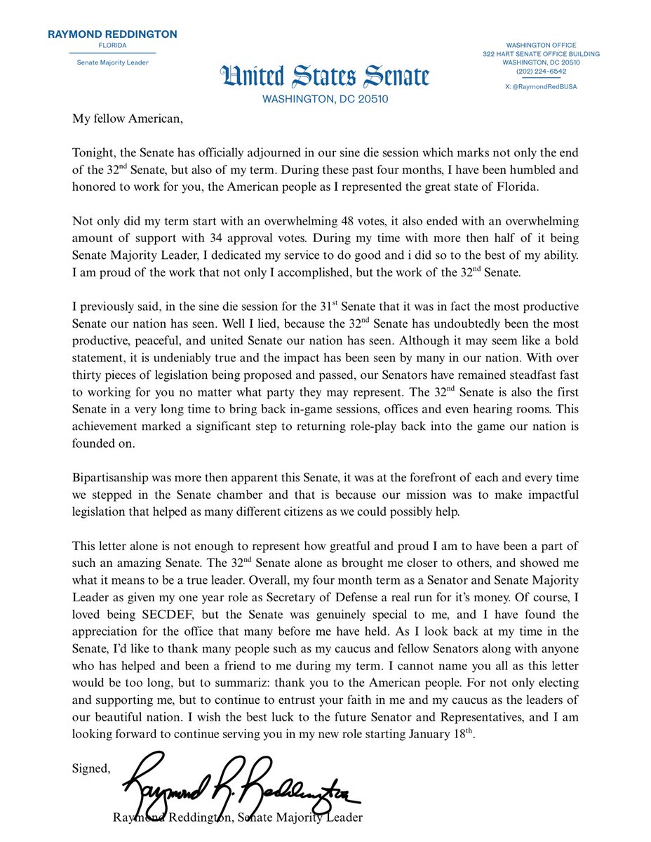 It has been an honor being your Senator.