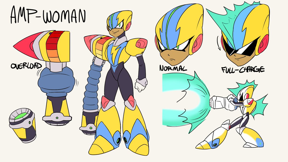Robot Master Design

Amp Woman:
Designed to help moderate the energy levels of major power plants, this robot has been weaponized to absorb all the electricity into herself, amping her abilities to the max.
Pen name: Doriyah!
#MegaManDO #DesignARobotMaster