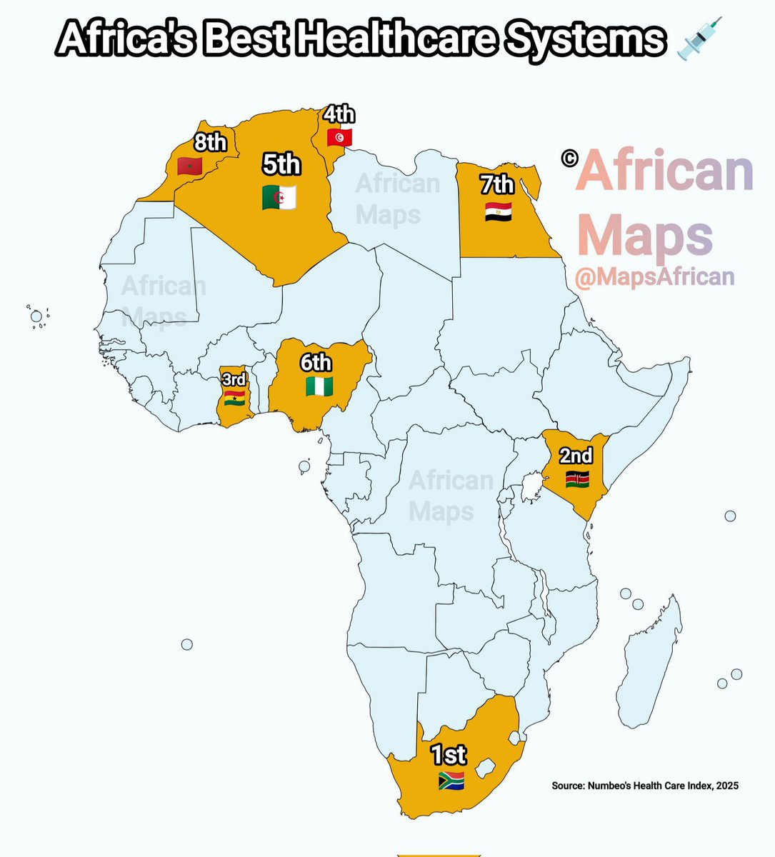 MapsAfrican's tweet image. Best Healthcare Systems in Africa. The Top 1%.
