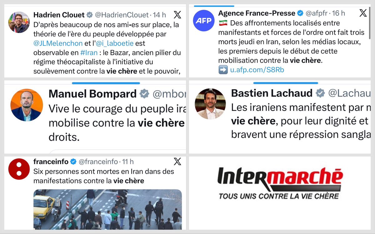 SophiaAram's tweet image. Quand tu confonds une révolte contre la dictature islamique d’Iran avec le slogan d’Intermarché… 🤦🏽‍♀️
« Tous unis contre la vie chère ! »