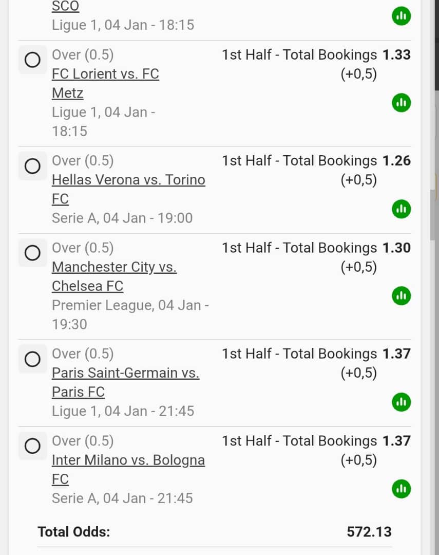 Cards🟥🟨
BW2E97CF23   572.   Odds over 0.5 
BW2E97B3B7   103.  Odds over 2.5 full time