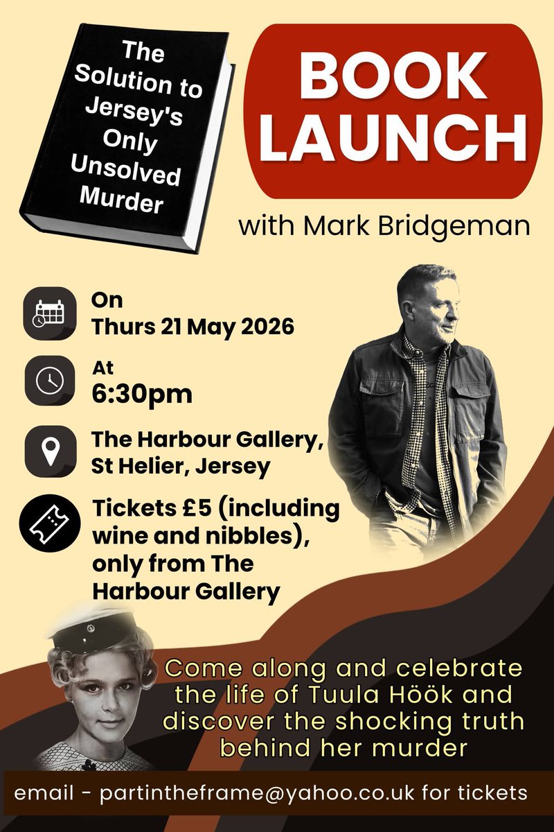bridgemanauthor's tweet photo. It's 2026 and that means it's now just 139 days until the solution to a 60-year-old unsolved murder can finally be revealed.
#TUULA Launch event: The Harbour Gallery, St Helier, Jersey 21.05.26 The Harbour Gallery Jersey https://t.co/lgnFif6kzG