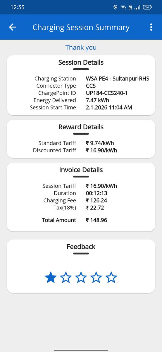 prem_anand32's tweet photo. @Adani_Gas @AdaniOnline Charged my vehicle at Charging Location- WSA PE4 - Sultanpur-RHS, Charging Point- UP184-CCS240-1 where standard tarrif was ₹9.74/Kwn and now you guys are charging ₹16.90/Kwh in the name of Discounted tarrif.@TataEVClub @ferrarirules86  @Xroaders_001 https://t.co/m6Ah6KpEHg