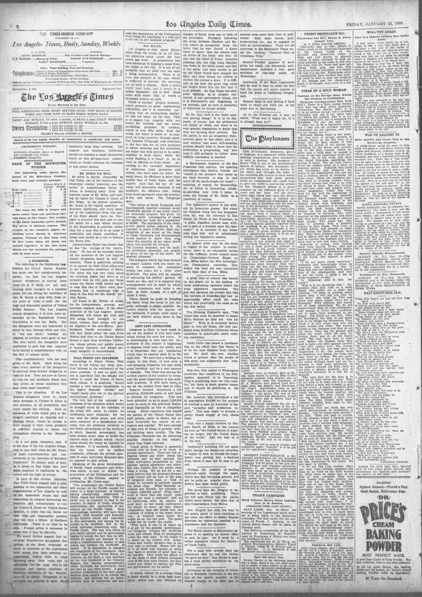 "There is a Zulu young woman here who has ideas about American civilisation...Nokutela Mdima Dube is her name." Nokutela was interviewed by The Los Angeles Times. Her interview is featured in the Friday 13 January 1899 edition. Source: Legacy Creates (<a href="/Legacy_Creates/">Legacy Creates</a>)