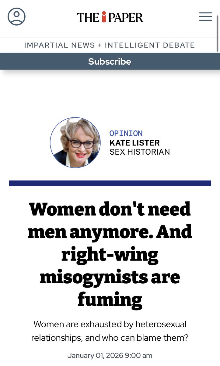 It’s only the 2nd day of 2026 but the misandristic headlines continue

I doubt we’d be as likely to see a male journalist publishing “Men don’t need women anymore” in a mainstream paper

Another day another double standard

Don’t need men? They living in this world without them