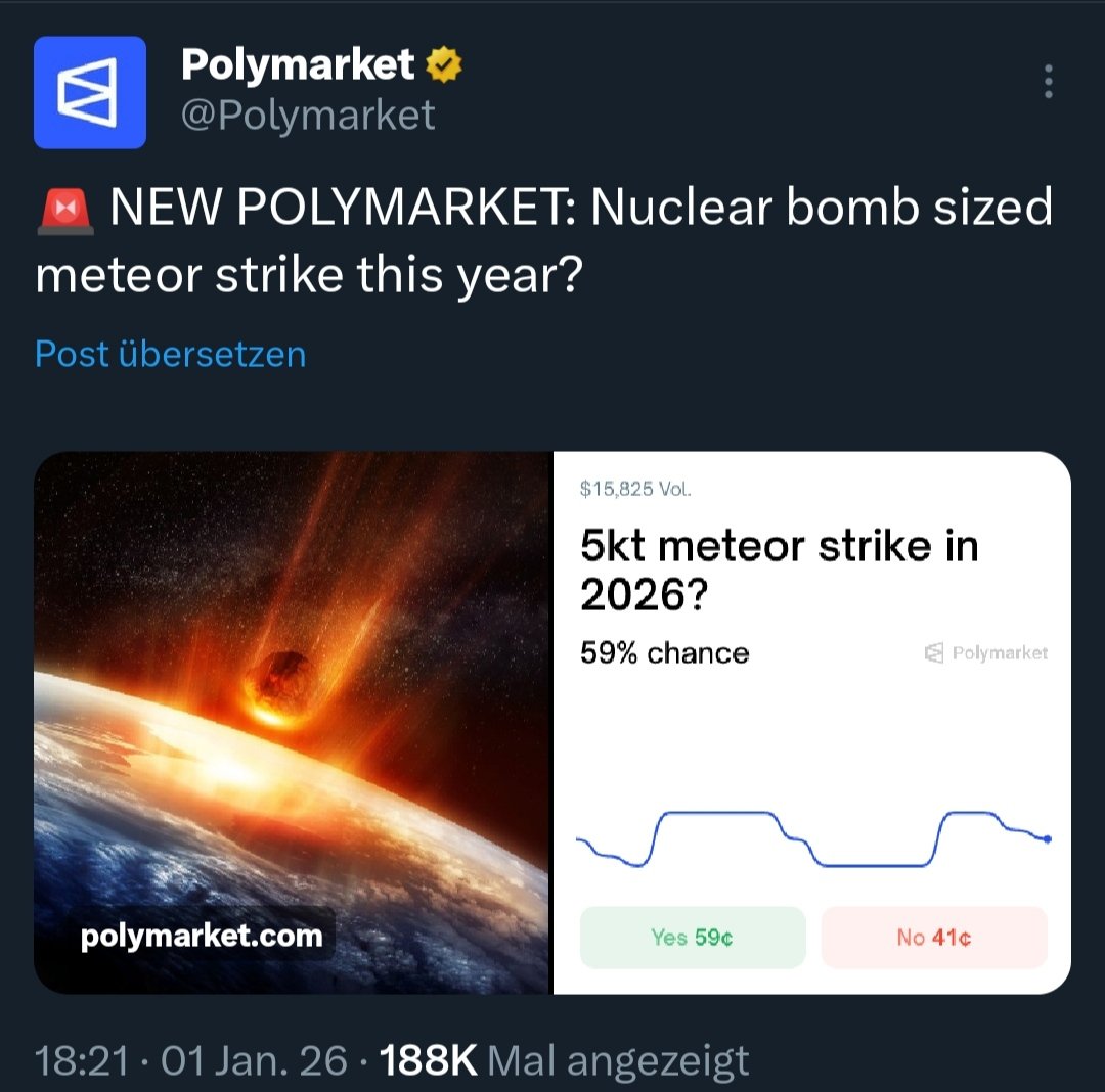Um 2026 und das alles schlimmer wird, darüber sollten wir nicht nachdenken. Immerhin glauben fast 60% an den Planeten Killer Asteroid, der dieses Jahr uns "Hallo" sagt.. 🙄💫