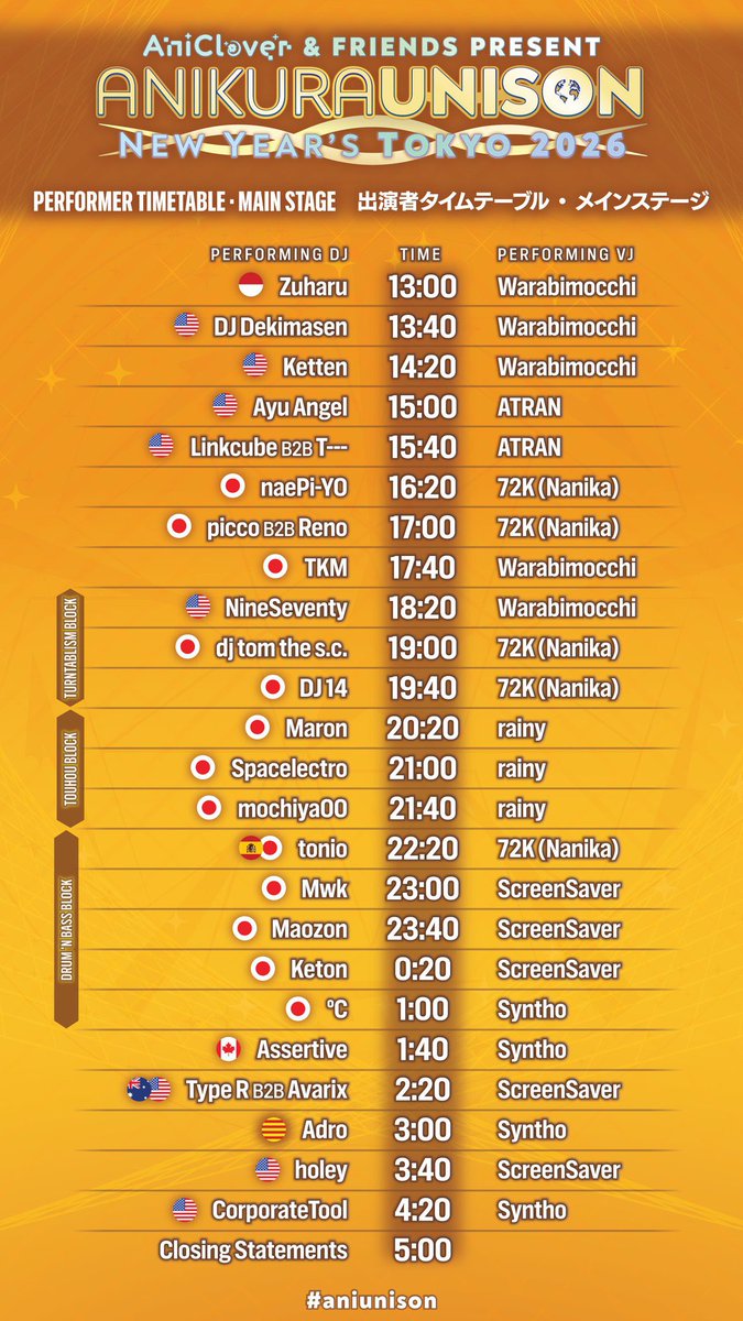 本日は #AniUnison 🌅🧡🎍
22:00-22:40ラウンジでDJします！

物販も少しだけ持っていきます✨✨
(ドローイングステッカー／ BlooMoon)