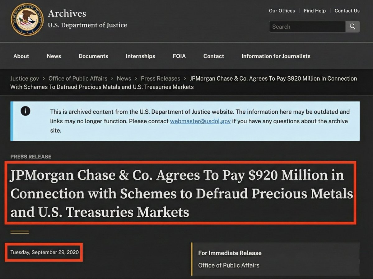 🚨 JP MORGAN FOUND AN INFINITE MONEY GLITCH.

They’re manipulating silver like their lives depend on it.

They did it 5 years ago, and now they’re doing it again.

In the world of institutional trading, that is simply Cost of Doing Business (CODB).

The "Infinite money glitch"
