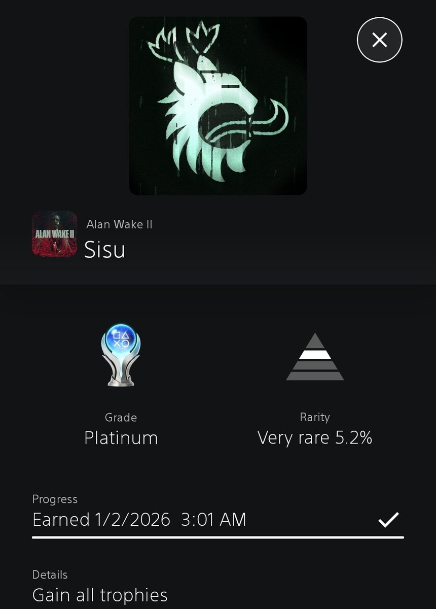 onaga176's tweet photo. 🏆Alan Wake 2 Platinum Trophy 296🏆 https://t.co/3bJx5lt3EW