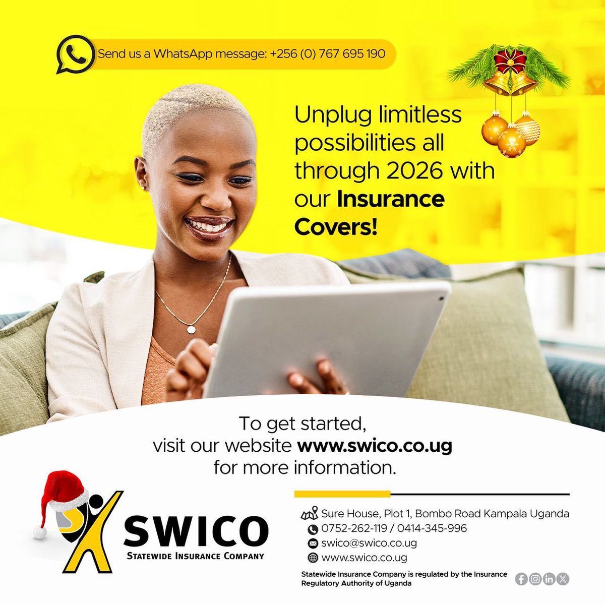 swico_uganda's tweet image. Protect your ambitions for 2026. Our insurance covers are designed to secure your journey, so you can pursue possibilities without limits.

Discover the right cover for you: swico.co.ug

#BeSure2026 #Insuranceforyou