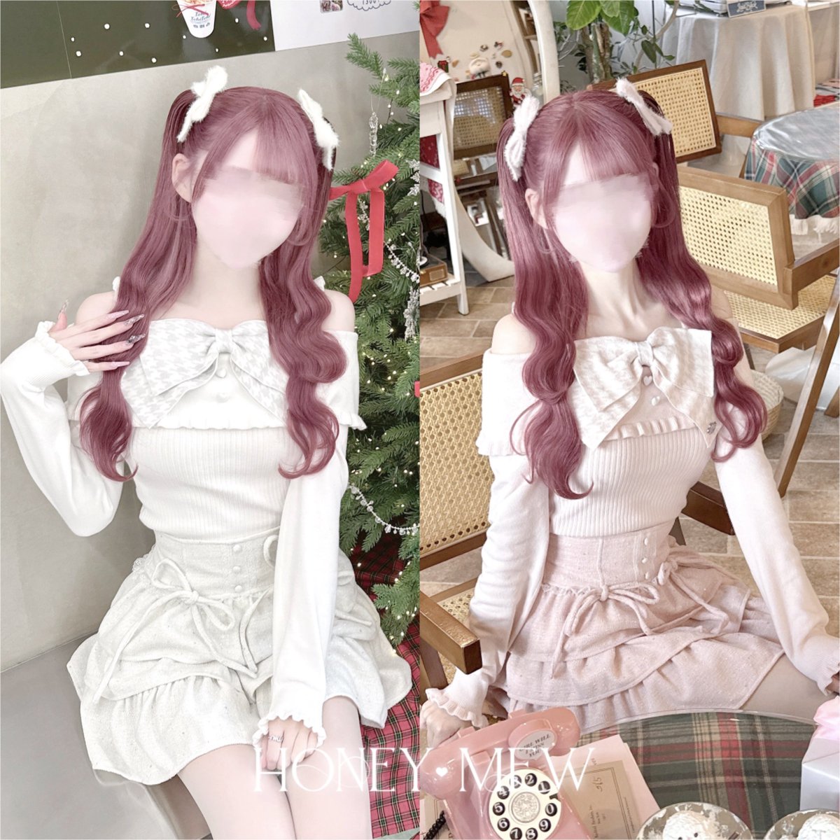 ハニーミュウ ビッグリボンオフショルニットトップス XS チョーカー