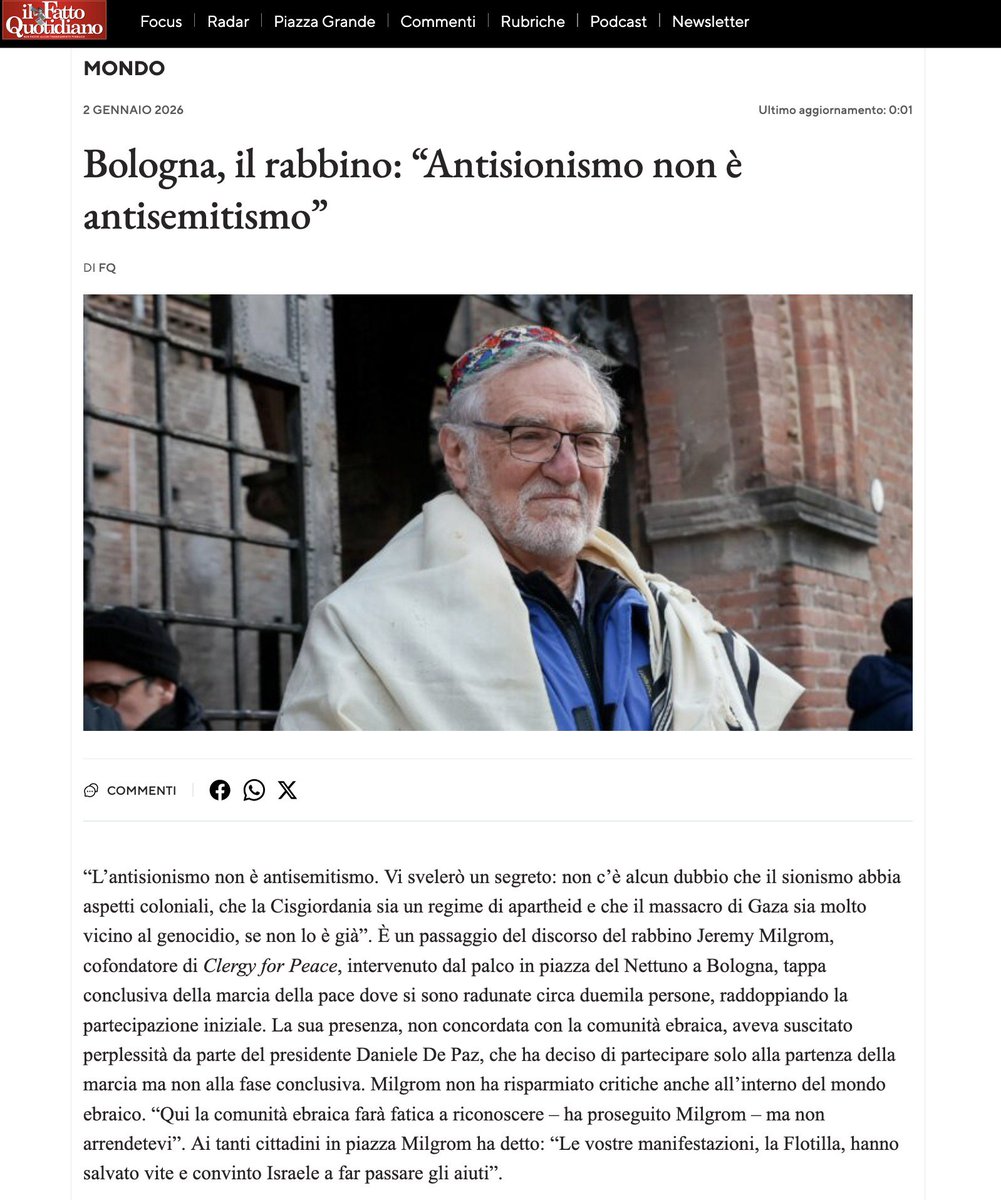 ValerioMinnella's tweet photo. “L’antisionismo non è antisemitismo.
Vi svelerò un segreto: non c’è  alcun dubbio che il sionismo abbia aspetti coloniali, che la  Cisgiordania sia un regime di apartheid e che il massacro di Gaza sia  molto vicino al genocidio, se non lo è già”.
👇🏾
https://t.co/yrYczIUk09 https://t.co/ChapYsyucT