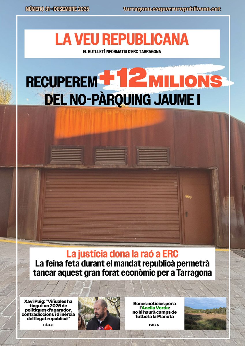esquerratgn's tweet image. 👋 Bon any! Ja podeu consultar la 31a edició de 'La veu republicana', el butlletí informatiu 📰 on trobareu tota l'actualitat d'ERC a #Tarragona.

📢 Llegiu i compartiu la revista del mes de desembre!

👉calameo.com/read/007410240…
