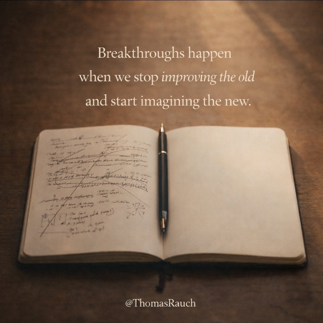 ThomasRauch's tweet photo. Breakthroughs happen when we stop improving the old and start imagining the new.
- @ThomasRauch

Optimization refines what already exists.
Innovation begins when we question whether it still matters.
Letting go creates the space new ideas need to form.
That's where real progress starts.

#Innovation #Leadership #ThinkingForward #Change