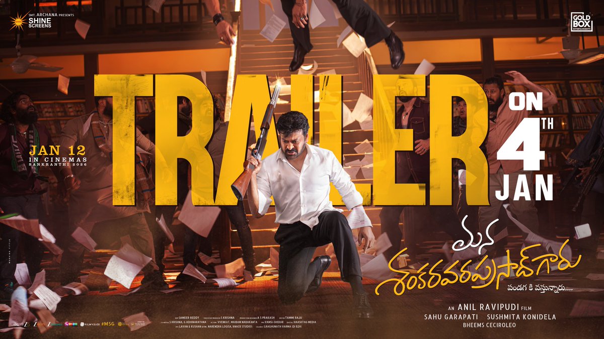 sahugarapati7's tweet image. The much-awaited announcement everyone has been waiting for is finally here💥

#ManaShankaraVaraPrasadGaru TRAILER ON JANUARY 4th ❤️‍🔥

#MSG GRAND RELEASE WORLDWIDE IN THEATERS ON 12th JANUARY.

#MSGonJan12th