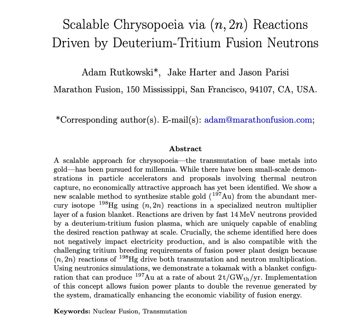 I must say that the most hilarious twist of tech trajectories of 2025 was the fusion industry realizing they could *double* the economics of fusion reactors by using the neutron blanket to....

Transmute Mercury into Gold.

Alchemy is so back
