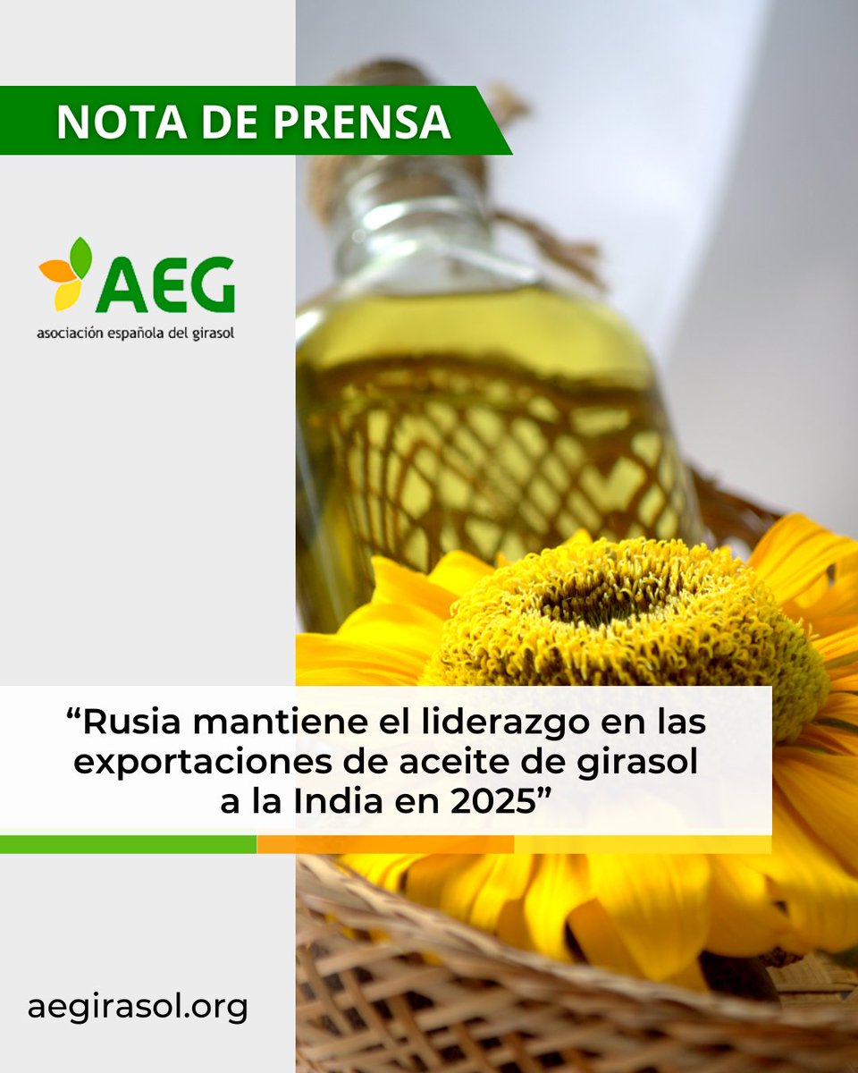 ¡¡Nueva Nota de Prensa!!

📣 “Rusia mantiene el liderazgo en las exportaciones de aceite de girasol a la India en 2025”

🔔 Nota de prensa entera en 📲 aegirasol.org o en el enlace ➡️aegirasol.org/rusia-mantiene…