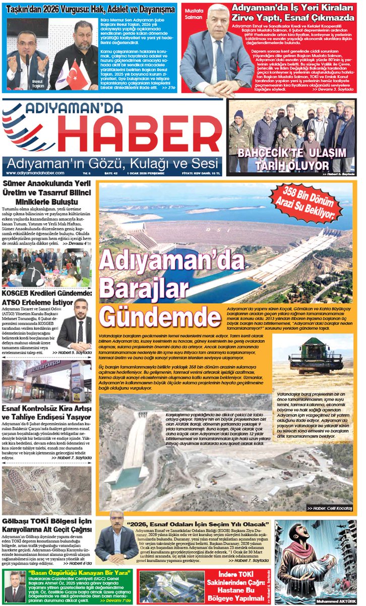 adiyamandahabe1's tweet photo. Adıyaman’da Haber Gazetemiz, 42. sayısıyla okuyucularıyla buluştu. Özel haberlerimiz ve köşe yazarlarımızın yazılarıyla, tarafsız ve ilkeli habercilik anlayışıyla Adıyaman’ın gözü, kulağı ve sesi olmaya devam edeceğiz. @omerkarakus1983 https://t.co/K0Ycd8V6fg