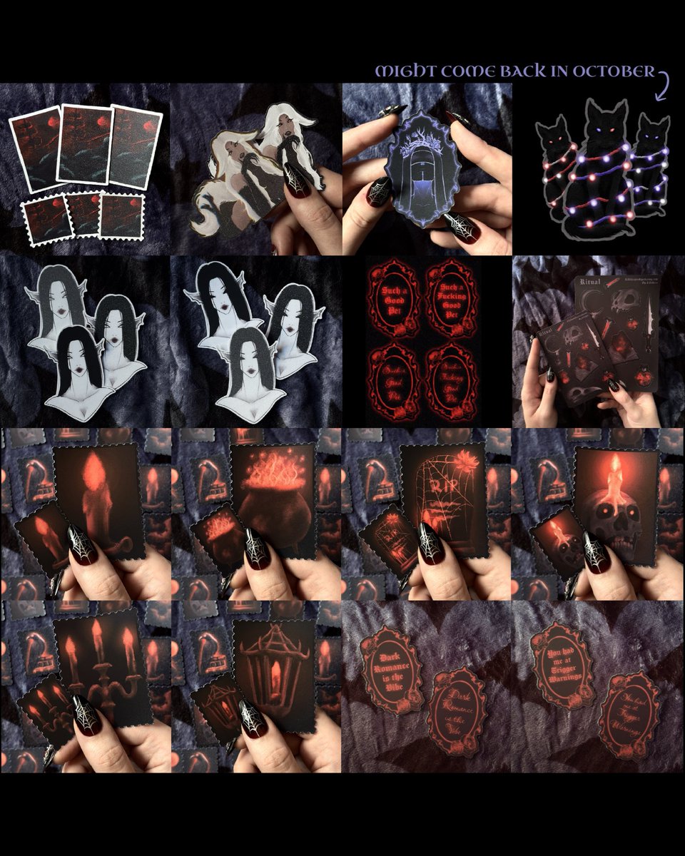 Lilithica_'s tweet photo. Shop Update 🖤 

‿̩͙⊱༒︎༻𓃠༺༒︎⊰‿̩͙

#gothstickers #gothicart #darkart #witchyart #spookycute https://t.co/hLv4Vnz1pS