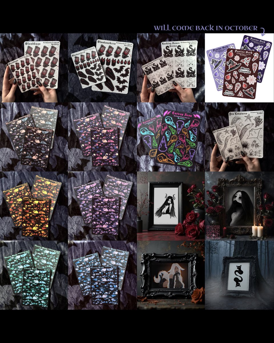 Lilithica_'s tweet photo. Shop Update 🖤 

‿̩͙⊱༒︎༻𓃠༺༒︎⊰‿̩͙

#gothstickers #gothicart #darkart #witchyart #spookycute https://t.co/hLv4Vnz1pS