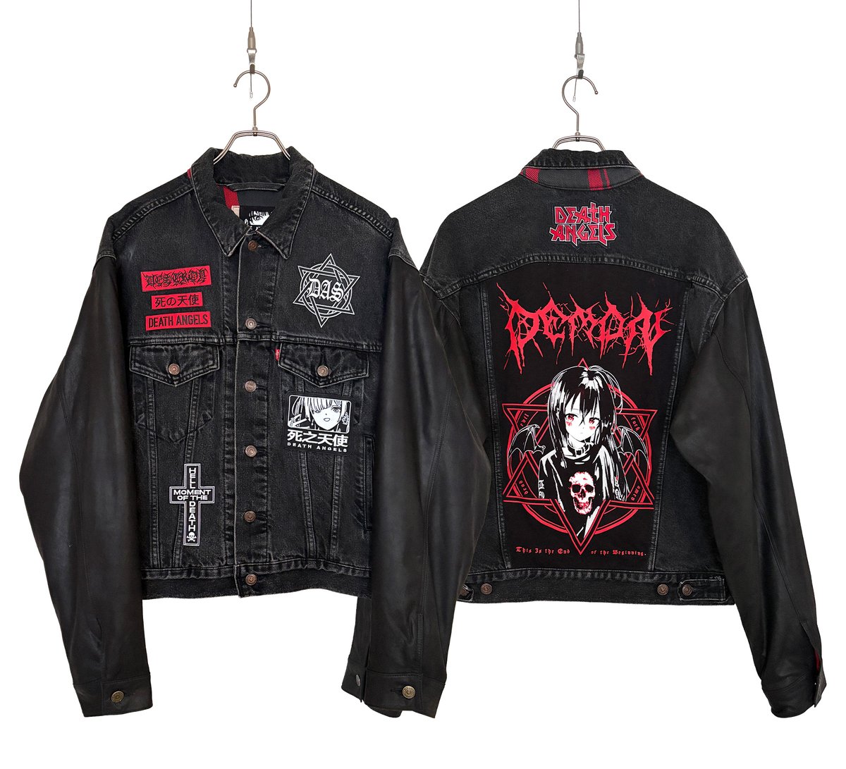 「LEATHER MIX REMAKE DENIM JACKET [No.1]」|儀式のイラスト