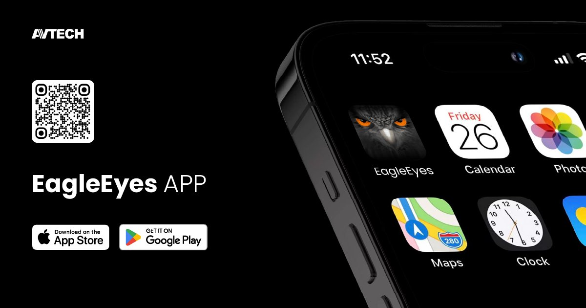 AVTECHSECURITY's tweet photo. With the EagleEyes app, you can view live camera feeds, search recorded footage, and record video—right from your smartphone.

Scan the QR code to download, or find EagleEyes on the App Store and Google Play Store.

#AVTECH #EagleEyes #CCTV #SmartSurveillance #SecurityTech https://t.co/1J72ZDe5At