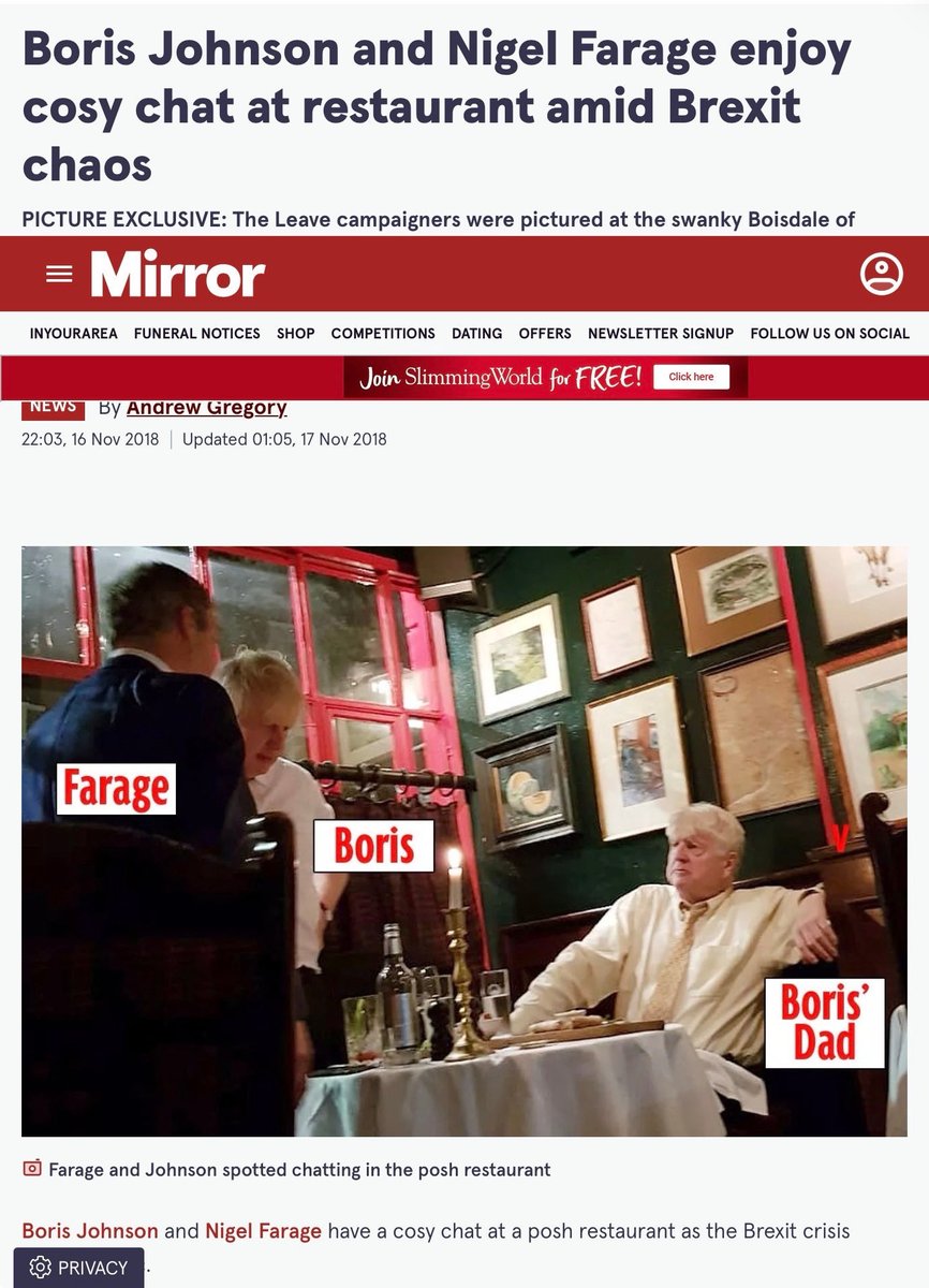 Well spotted by someone on Bluesky on the date. 

In his emails to Epstein in mid November 2018 Bannon claims to have met up with Rees Mogg, Farage and Boris Johnson to keep Brexit on track and defeat Theresa May. Farage denies this…. And yet….

bylinetimes.com/2025/11/19/din…