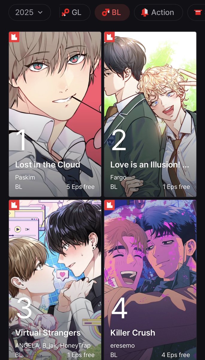LostinthecloudP's tweet photo. Lost in the Cloud ranks 1st in the All Ages (no R19) category of Lezhin Comics’ 2025 ranking, in both Korean and English. It also ranked 1st in 2024 in both versions (No R19).

Congratulations to @paspaskim https://t.co/gdHCjAYxiQ