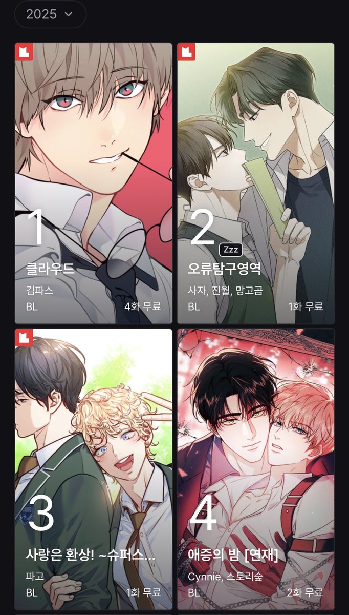 Lost in the Cloud ranks 1st in the All Ages (no R19) category of Lezhin Comics’ 2025 ranking, in both Korean and English. It also ranked 1st in 2024 in both versions (No R19).

Congratulations to <a href="/paspaskim/">김파스</a>