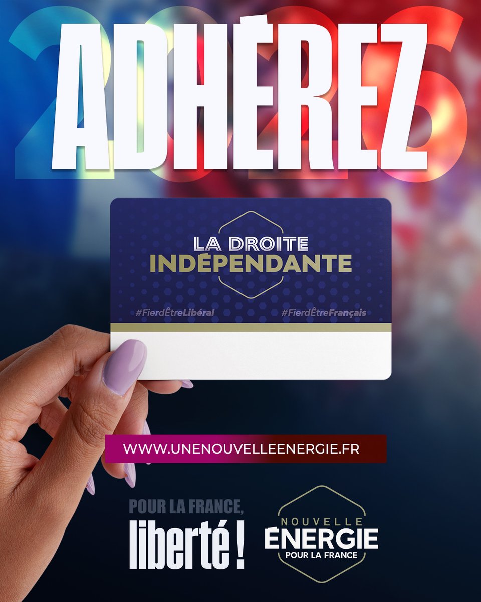 🇫🇷 2026 : adhérez à Nouvelle Énergie

Adhérer à Nouvelle Énergie, c’est choisir une droite libre, indépendante et fière d’assumer une vision libérale.

C’est rejoindre le mouvement de ceux qui refusent le déclin, qui veulent s’en sortir et redonner à la France les moyens de sa