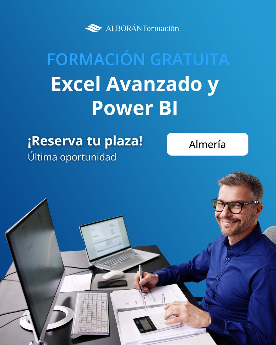 Alboranformacio's tweet photo. Este nuevo año, conviértete en experto en Excel Avanzado y Power BI con un curso GRATIS en Almería.

Inicio: 8 de enero. Domina el análisis de datos, las tablas dinámicas y la visualización profesional para tomar mejores decisiones y destacar en el mercado laboral.

 911 59 28 70 https://t.co/zMBHfk6szf
