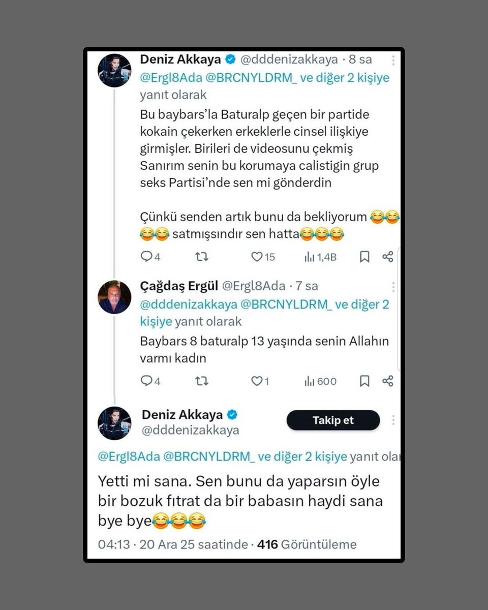 Deniz Akkaya’nın 8 ve 13 yaşındaki iki çocuk hakkında yaptığı paylaşımlar: