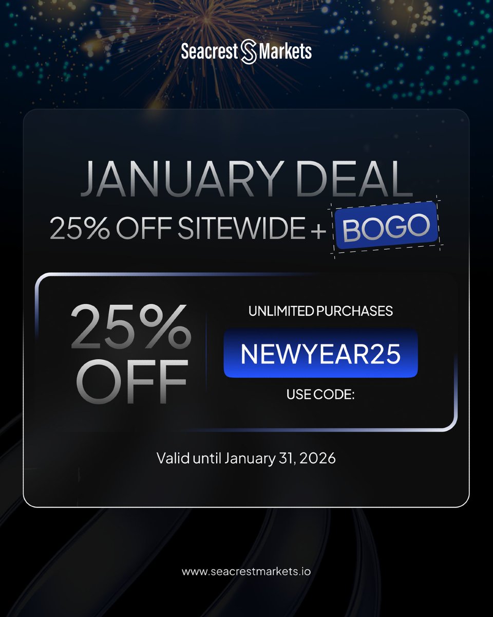 Kick off 2026 with savings! 🎉
25% OFF sitewide + BOGO upon payout at Seacrest Markets.

Use code NEWYEAR25 before January 31.