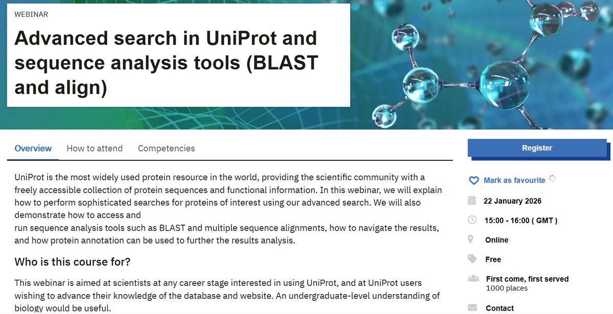 uniprot's tweet photo. New UniProt Webinar – Join us to learn how to analyse your protein sequences with UniProt tools.
15.00 (GMT) Thursday 22nd January

Registration is free but essential: https://t.co/KObpEHBKe0

@EBItraining https://t.co/KTF2NIcwWC