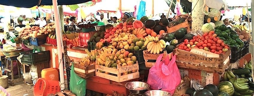 Market produce in Cape Verde may include items not so familiar to Europeans. Markets are often colourful, bustling places in Cape Verde, such as this market in Praia on the island of Santiago.