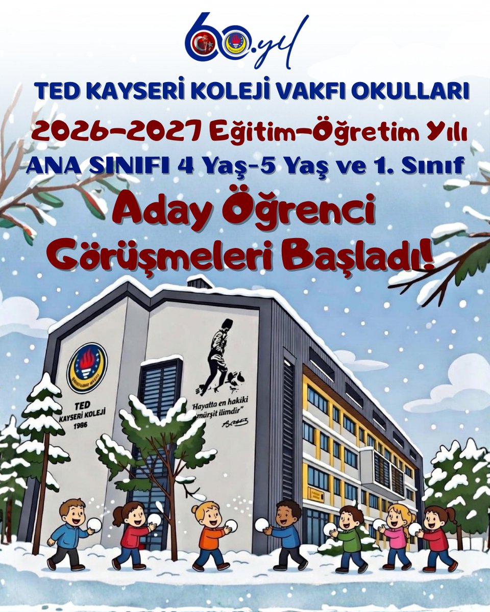 2026-2027 Eğitim Öğretim Yılı Ana Sınıfı 4 yaş-5 yaş ve 1.Sınıf aday öğrenci görüşmeleri başladı. Detaylı bilgi için,
er.k12net.com/Default.aspx?I…