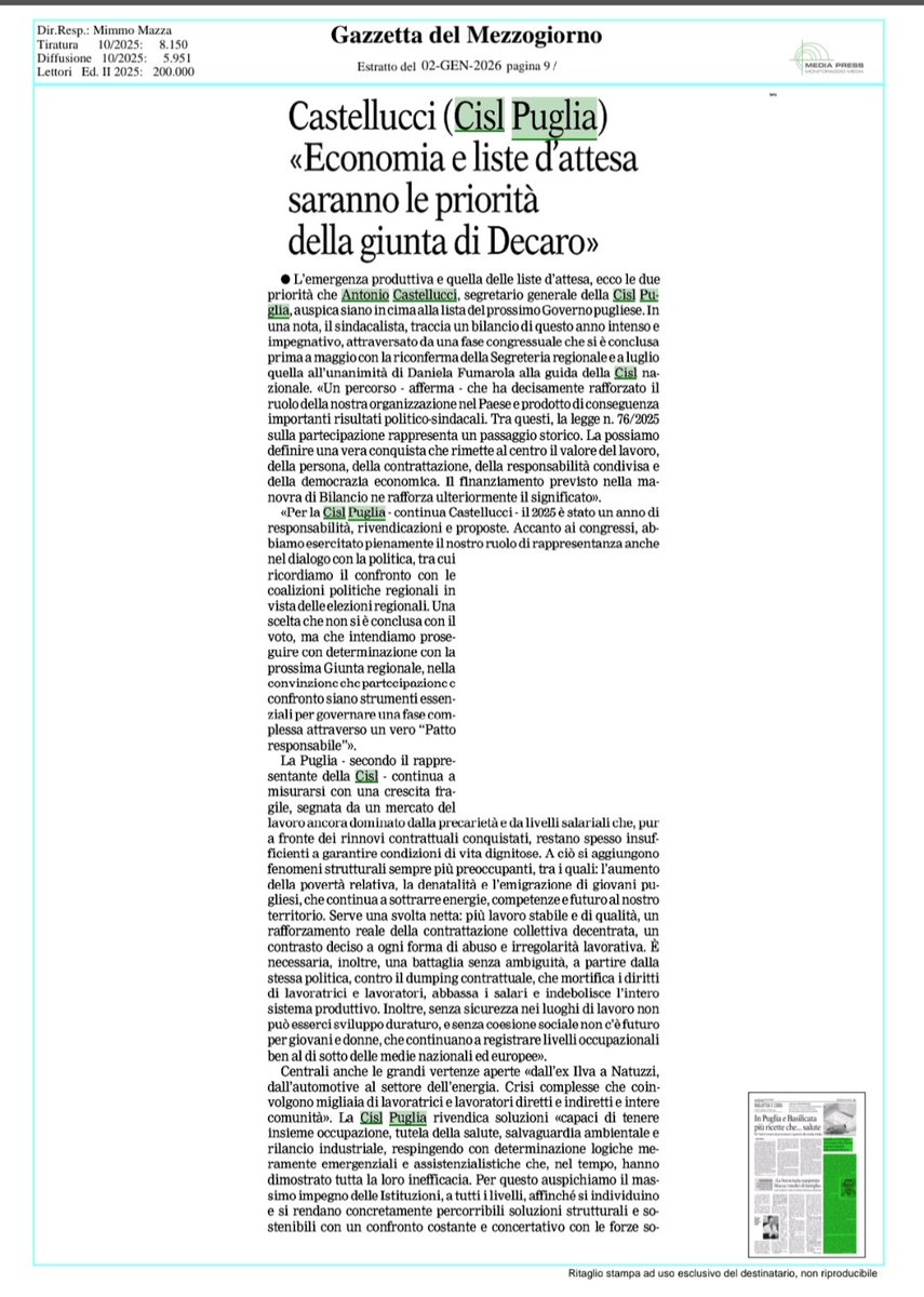 Cisl Puglia tweet media