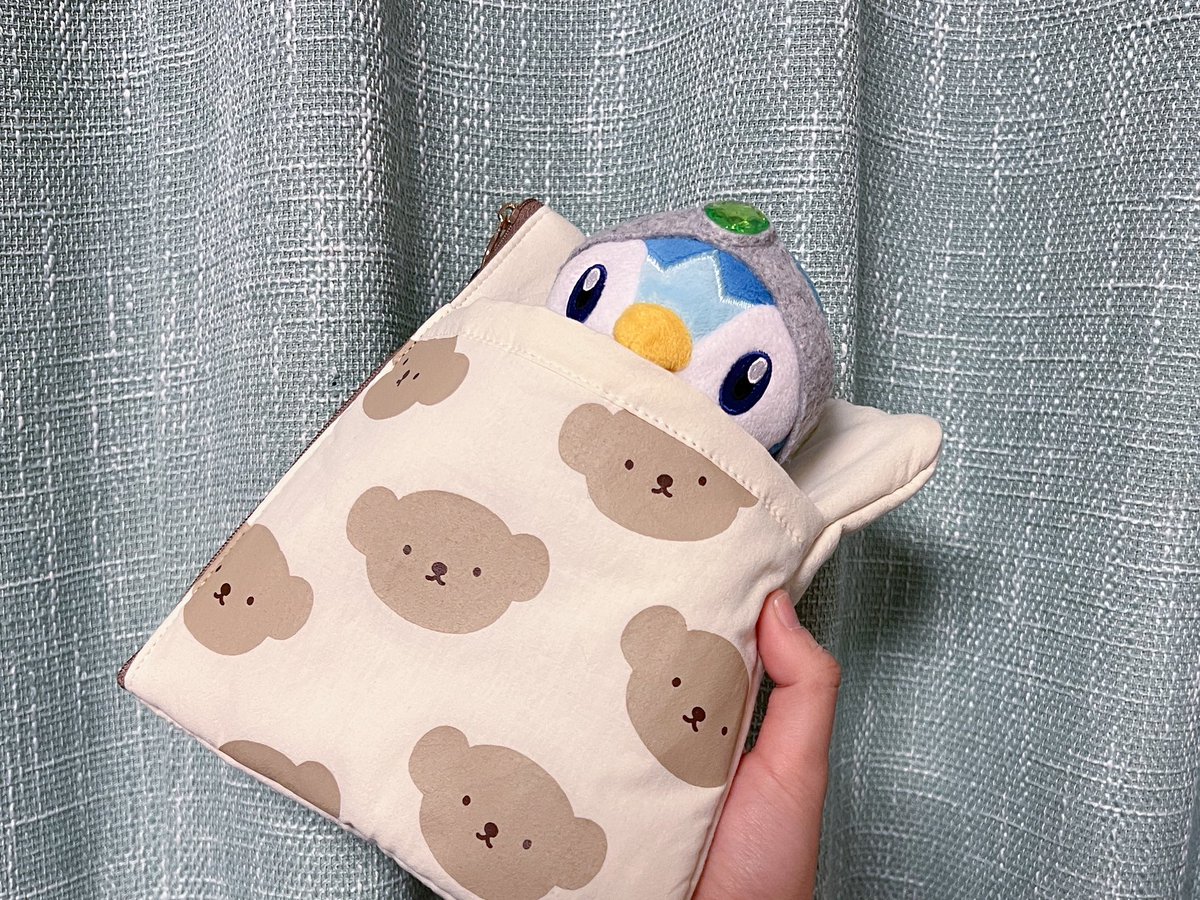 ポケセンの横にあるmiffyショップでぬいのお布団になるポーチを見つけてしまい衝動買い、、、、、！👀

早速ポッチャマに寝てもらいました💤
