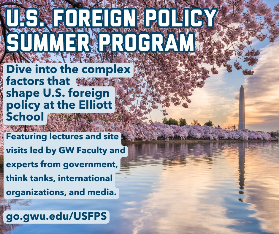 If you’re a professional or upper-class undergrad student with 2 weeks free this summer, you could complete 3 credits <a href="/ElliottSchoolGW/">The Elliott School</a>’s US Foreign Policy Summer Program. Apply by February 1 for priority consideration. Learn more at go.gwu.edu/USFPS