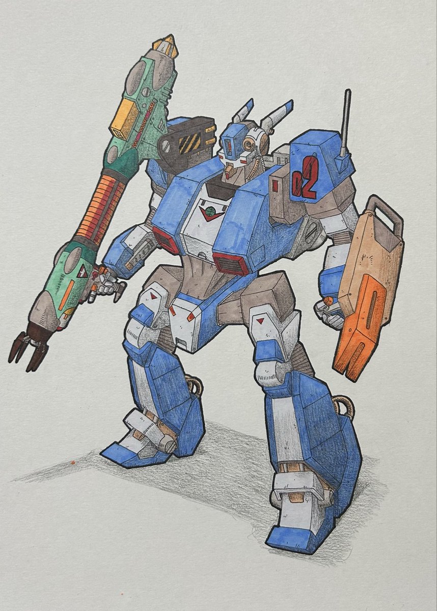 K351765's tweet photo. 皆さんこんばんは、クラシカル画研です☺️
今年2枚目のイラストが完成したので、投稿したいと思います！🖼️🖌️
ダイソーのアルコールマーカーが手に入ったので、今回はアルコールマーカーを使って描いています！🫟

#ロボット　#アルコールマーカー https://t.co/45wYdB1wYe