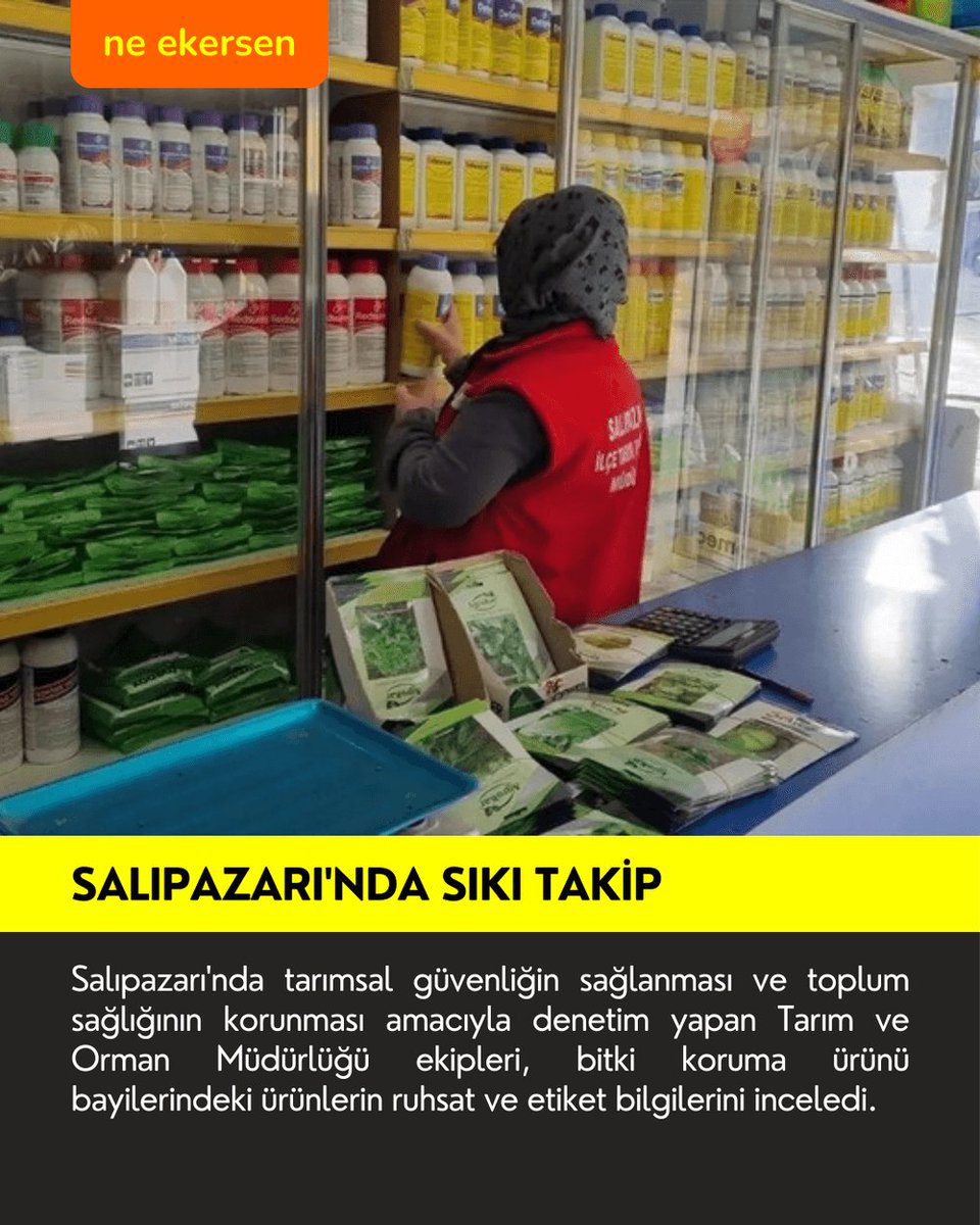 Salıpazarı'nda tarımsal güvenliğin sağlanması ve toplum sağlığının korunması amacıyla denetim yapan Tarım ve Orman Müdürlüğü ekipleri, bitki koruma ürünü bayilerindeki ürünlerin ruhsat ve etiket bilgilerini inceledi.