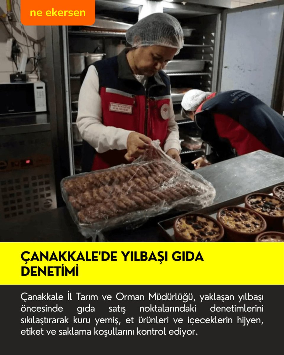 Çanakkale İl Tarım ve Orman Müdürlüğü, yaklaşan yılbaşı öncesinde gıda satış noktalarındaki denetimlerini sıkılaştırarak kuru yemiş, et ürünleri ve içeceklerin hijyen, etiket ve saklama koşullarını kontrol ediyor.