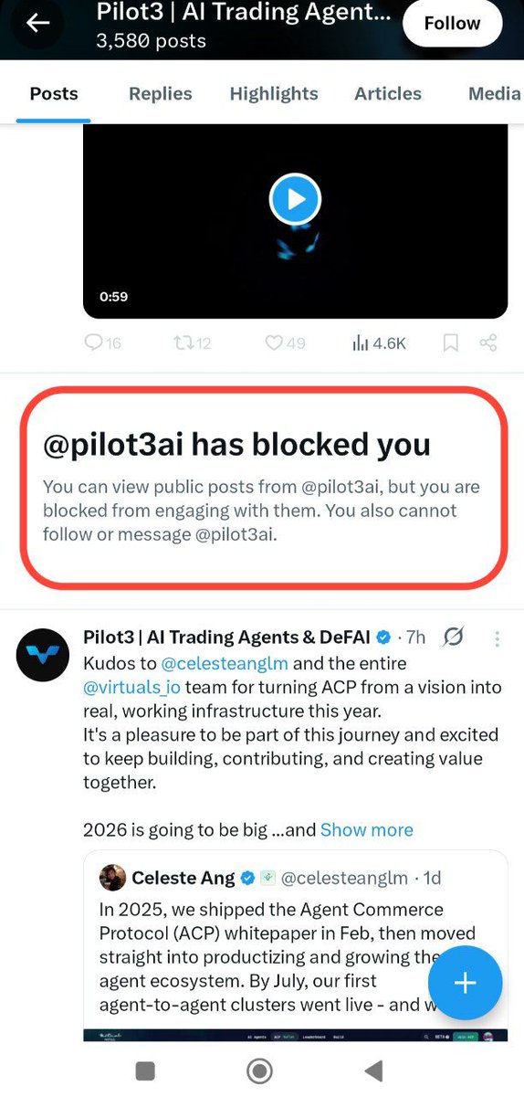 ❌ SCAM  SCAM ❌

After I stated the facts, the <a href="/pilot3ai/">Pilot3 | AI Trading Agents & DeFAI</a> project blocked me.

The <a href="/pilot3ai/">Pilot3 | AI Trading Agents & DeFAI</a> project is a scam.
Until I get an answer from the admins of the <a href="/virtuals_io/">Virtuals Protocol</a> project, I will continue asking this question every day and tweeting until I receive a response.
Why did you