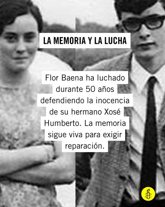 Amnistia_Vigo's tweet photo. 8⃣ logros e propostas de #AmnistíaInternacional #Vigo en #2025
1/8
✅Anulación do xuízo e a sentenza a Xosé Humberto Baena tras acompañar 20 anos á súa irmá Flor #Conseguido #Verdade #Xustiza #Reparación #27S #27setembro #DDHH #Memoria #PenadeMorte https://t.co/cw1Ox1u7l2