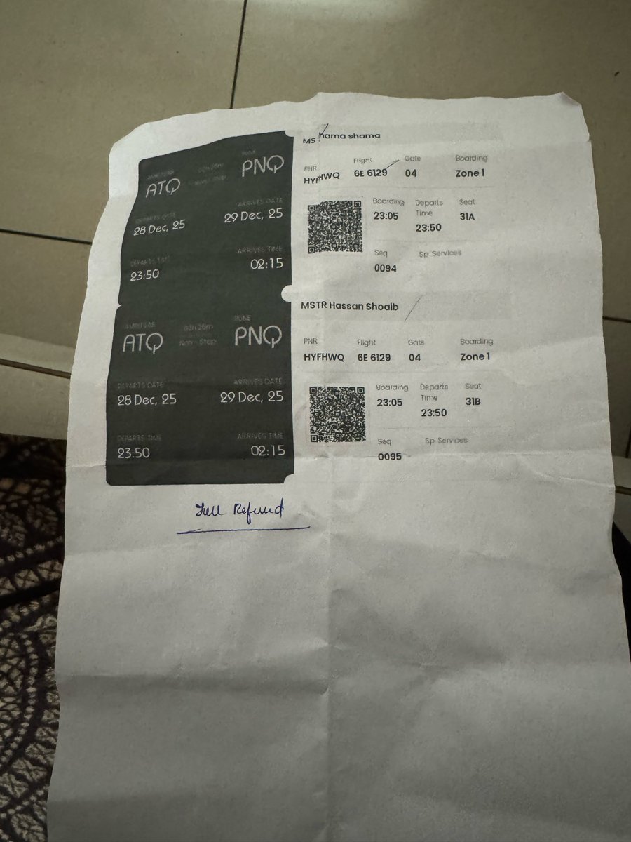 azharq2014's tweet photo. I booked a Flight for my sisiter having PNR no HYFHWQ on 28/12/2025
From Amritsar to Pune. but as they reached there, Airport Authorities told them flight is cancelled and we will get full refund. I kept contacting cutomer care since 28th. Still no update @IndiGo6E @AAI_Official https://t.co/IksqbvJSF3