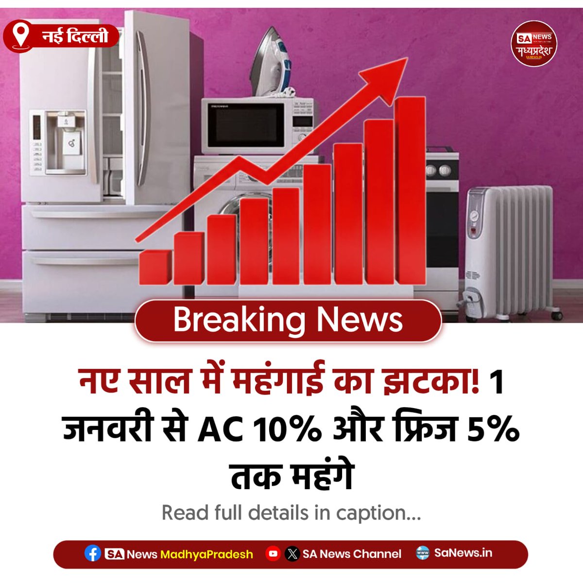 SAnewsMP's tweet image. नई दिल्ली l नए साल में महंगाई का झटका!
BEE की नई स्टार रेटिंग लागू, AC 10% और फ्रिज 5% तक महंगे।
नया 5 स्टार AC पहले से ज्यादा बिजली बचाएगा।

#ACPriceHike 
#FridgePrice 
#EnergyUpdate 
#SAnewsMadhyapradesh