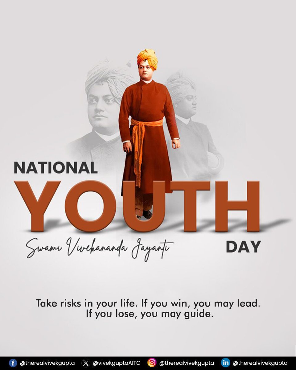 TheRealVivekG's tweet photo. Arise, awake, and stop not till the goal is reached.
#NationalYouthDay #SwamiVivekananda #YouthInspiration #ThinkBig #FutureLeaders #YouthOfIndia https://t.co/xwAqwbmkgj