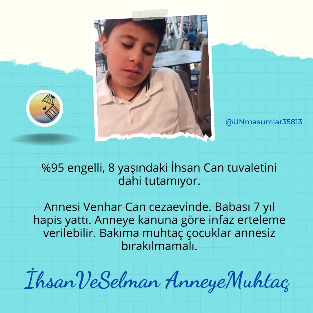 Kamuoyunda Yusuf Kerim Yasası olarak bilinen düzenlemeye göre, hasta çocuğu olan annelerin cezasının infazı 1 yıla kadar ertelenebiliyor.
Yasanın gereği yerine getirilmeli, hasta çocuklar annelerine kavuşturulmalı. <a href="/ErtugrulGunay/">Ertuğrul Günay</a> 

İhsanVeSelman AnneyeMuhtaç