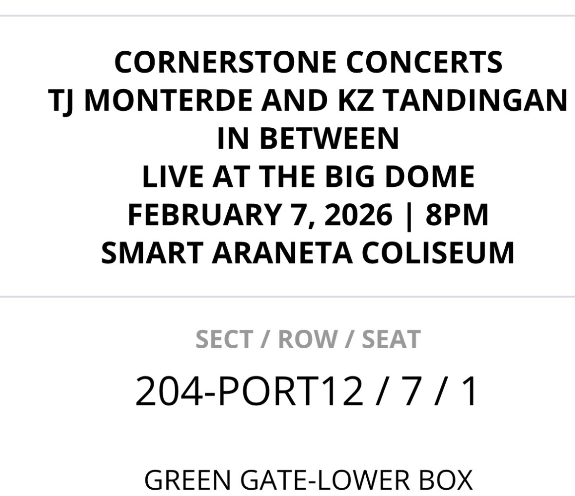 lee_vobo's tweet photo. TJ Monterde and KZ Tandingan - In Between Live at the Araneta Coliseum 

- 1 Lower box 204 day2
- 3,350 PHP 
- DM to buy 
- can meetup

𓄲  tags wts lfb wtb lfs kz tj monterde in between concert ticket tix https://t.co/gpxHNipBAe