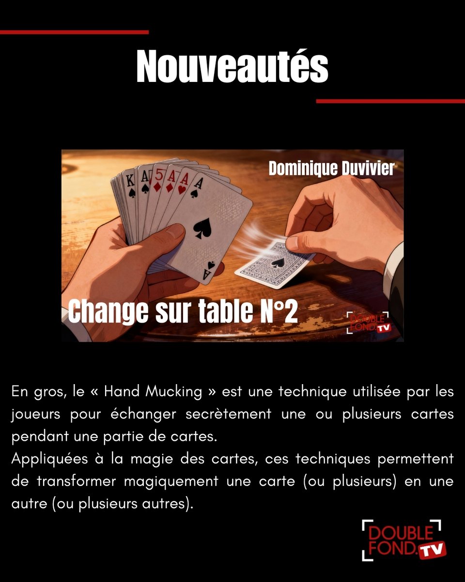 Et si les secrets des tricheurs devenaient de la magie ?
Je vous présente cette fois, avec ma vidéo « Change sur table n°2 », des techniques autrefois réservées aux tables de jeu et qui sont détournées pour provoquer des métamorphoses de cartes, sous les yeux du  spectateur ✨